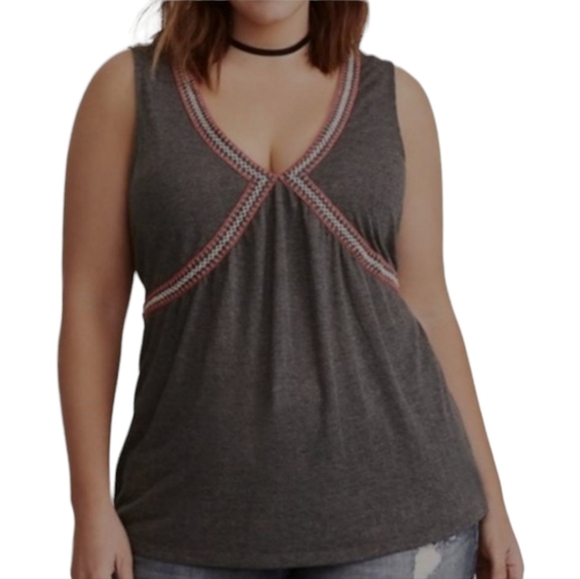𝅺Torrid Embroidered Front Lace Back Sleeveless Top - Picture 1 of 11